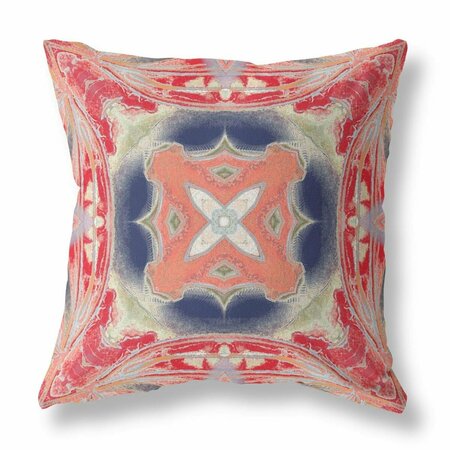 PALACEDESIGNS 18 in. Red & Cream Geo Tribal Indoor & Outdoor Throw Pillow Multi Color PA3668317